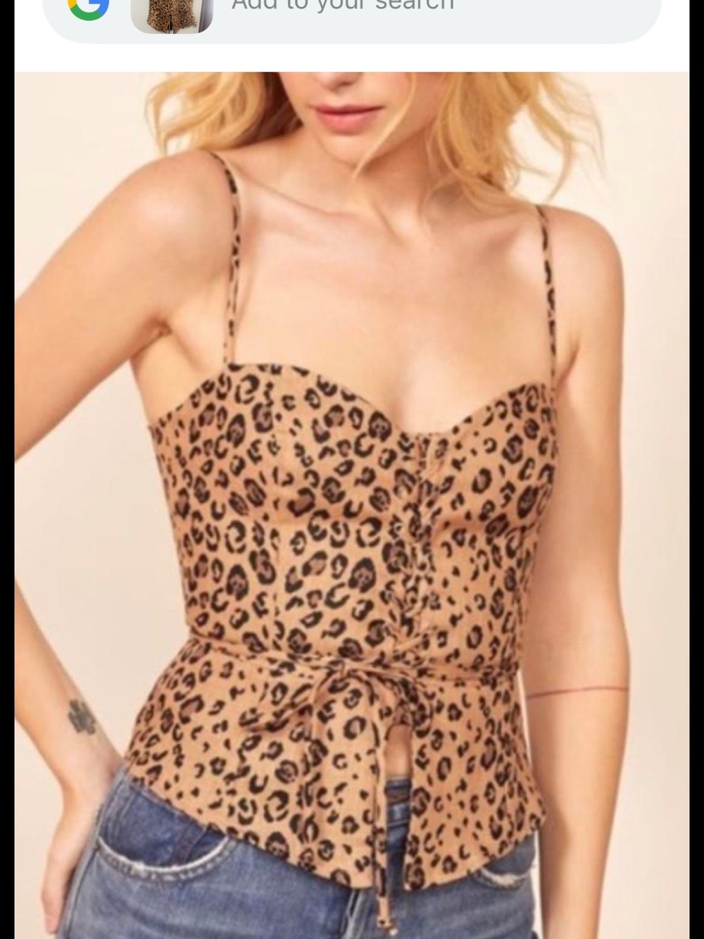 Reformation linen corset Leopard Print Tie-Front - Beige/Brown